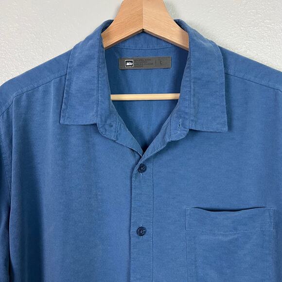 REI Men's Sausalito Shirt Size Large Short Sleeve Modal Button Up Blue - Picture 3 of 6